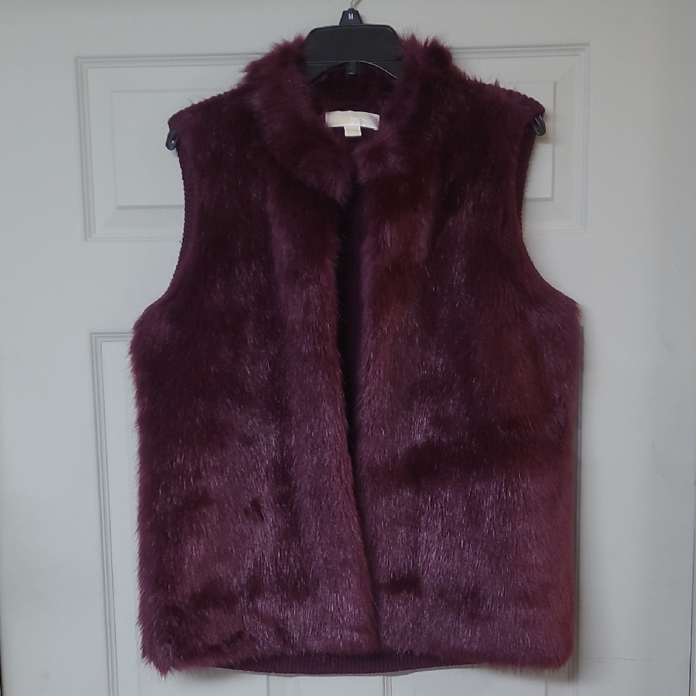MICHAEL Michael Kors Maroon Faux Fur Sweater Open Front Vest Large